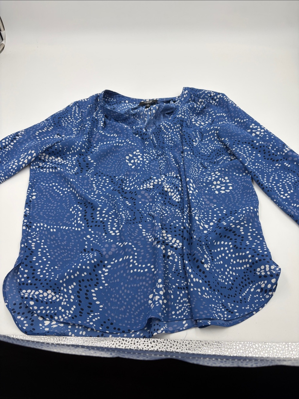 NYDJ Blue Dot-Print Long Sleeve Blouse